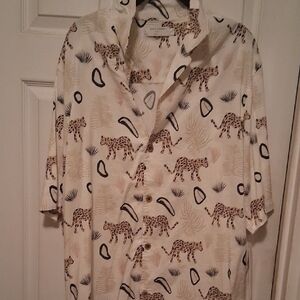 Ocean Current Beige and Black Animal Print Shirt Xxl